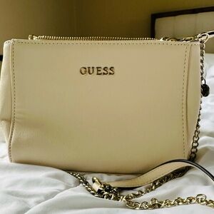 Guess Cream Crossbody Bag with Chain Strap